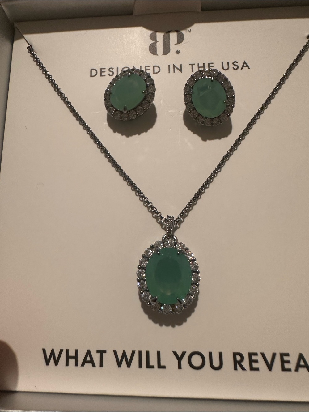 Bomb Party BP 2424 Mint Tourmaline Necklace & Earrings Set Hematite Plating